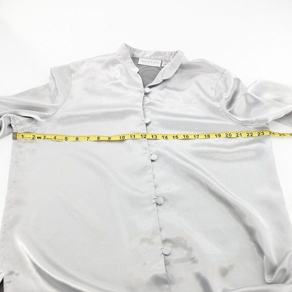 Diane Von Furstenberg Vintage 80s Silver Metallic Button Down Blouse Size Large - Picture 4 of 7